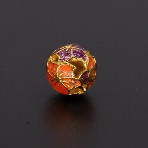 Zinc Alloy Spacer perler, Runde, du kan DIY & med blomstermønster & emalje, flere farver til valg, 10mm, Hole:Ca. 2mm, Solgt af PC