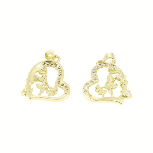 Kubni cirkonij Micro Pave Brass Privjesak, Mesing, Srce, zlatna boja pozlaćen, možete DIY & micro utrti kubni cirkonij & šupalj, 27x19x3mm, Prodano By PC