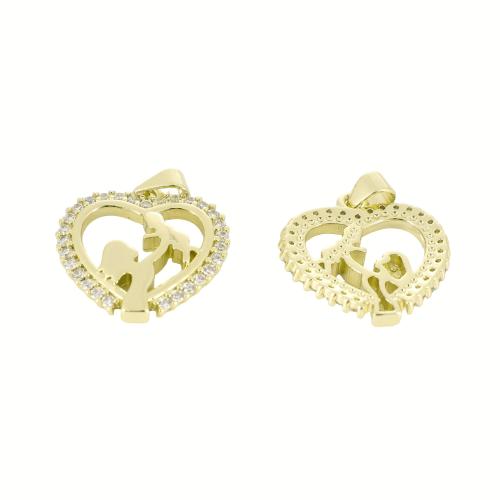 Kubni cirkonij Micro Pave Brass Privjesak, Mesing, Srce, zlatna boja pozlaćen, možete DIY & micro utrti kubni cirkonij & šupalj, 24x19x2mm, Prodano By PC