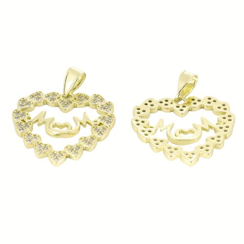 Kubni cirkonij Micro Pave Brass Privjesak, Mesing, Srce, zlatna boja pozlaćen, možete DIY & sa slovom uzorkom & micro utrti kubni cirkonij & šupalj, 41x33x3mm, Prodano By PC