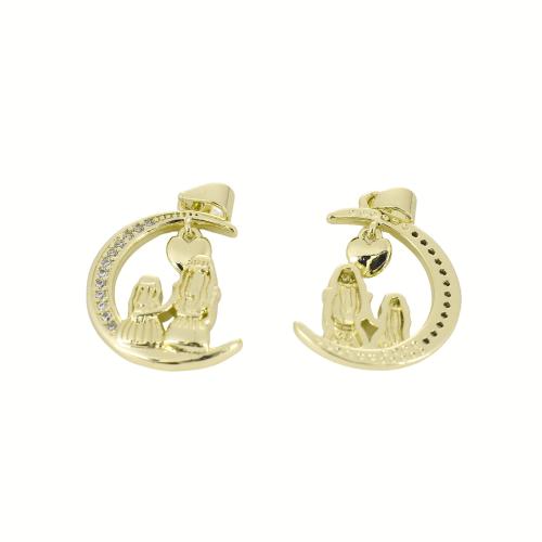 Kubni cirkonij Micro Pave Brass Privjesak, Mesing, Mjesec, zlatna boja pozlaćen, možete DIY & micro utrti kubni cirkonij, 27x17x3mm, Prodano By PC