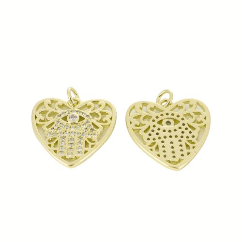Befestigter Zirkonia Messing Anhänger, Herz, goldfarben plattiert, DIY & Micro pave Zirkonia & hohl, 22x20x2mm, verkauft von PC