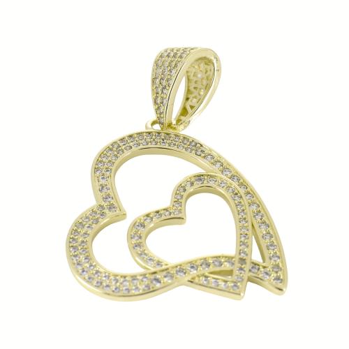 Befestigter Zirkonia Messing Anhänger, Herz, goldfarben plattiert, DIY & Micro pave Zirkonia & hohl, 50x33x10mm, verkauft von PC