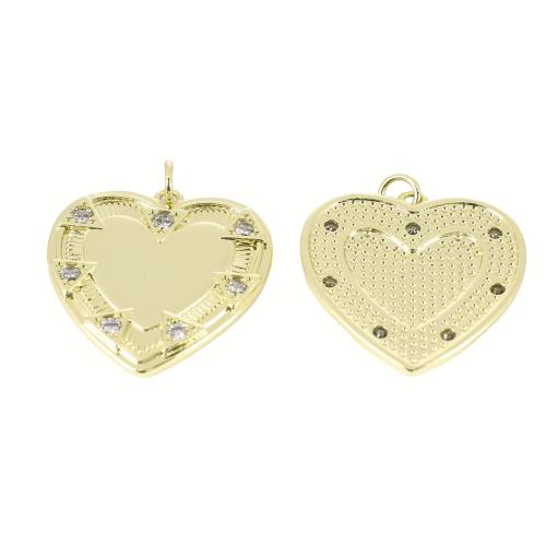 Befestigter Zirkonia Messing Anhänger, Herz, goldfarben plattiert, DIY & Micro pave Zirkonia, 28x25x3mm, verkauft von PC