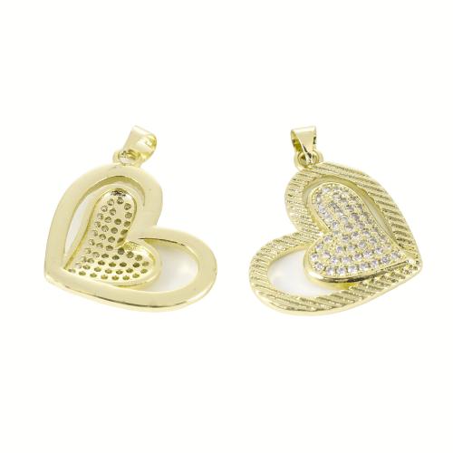 Befestigter Zirkonia Messing Anhänger, Herz, goldfarben plattiert, DIY & Micro pave Zirkonia & hohl, 31x22x4mm, verkauft von PC
