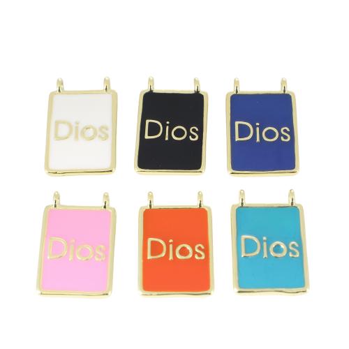 Brass Jewelry Pendants Rectangle gold color plated DIY & with letter pattern & enamel Sold By PC