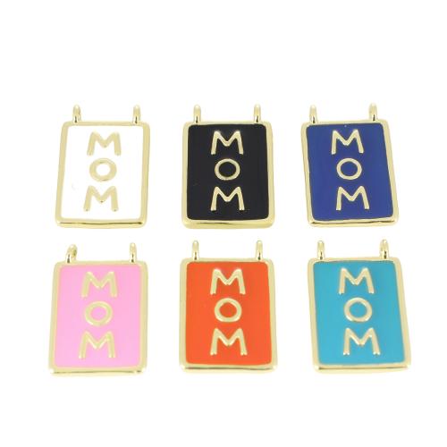 Brass Jewelry Pendants Rectangle gold color plated DIY & with letter pattern & enamel Sold By PC