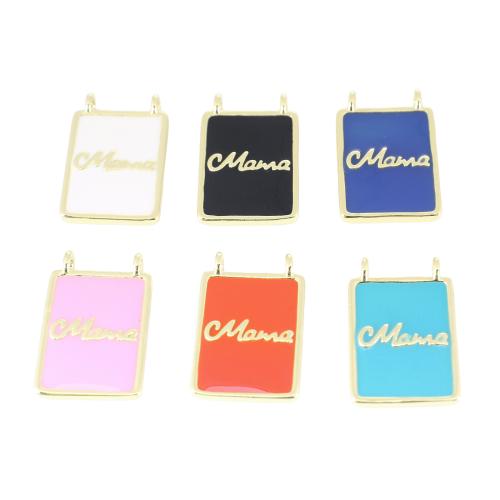 Brass Jewelry Pendants Rectangle gold color plated DIY & with letter pattern & enamel Sold By PC
