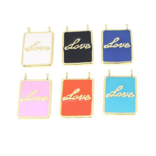 Brass Jewelry Pendants Rectangle gold color plated DIY & with letter pattern & enamel Sold By PC
