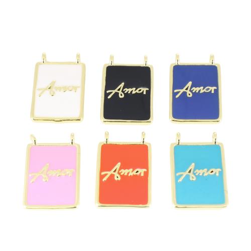 Brass Jewelry Pendants Rectangle gold color plated DIY & with letter pattern & enamel Sold By PC