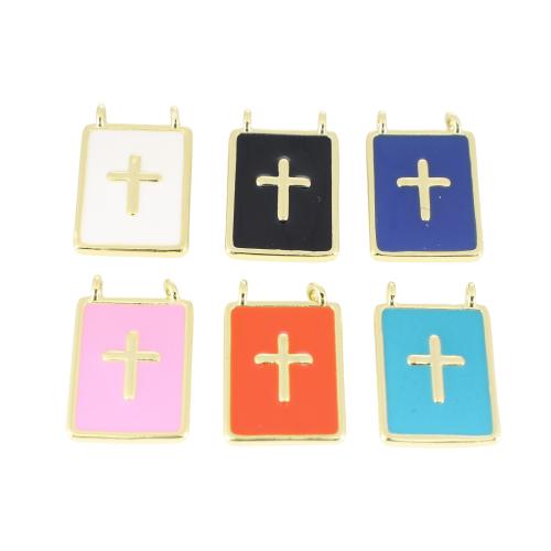 Brass Cross Pendants Rectangle gold color plated DIY & enamel Sold By PC