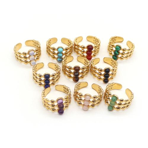 Brangakmenis Cuff Finger Ring, su 304 Nerūdijantis plienas, aukso spalva padengtas, daugiasluoksnės & įvairios medžiagos pasirinkimas & unisex, gemstone size 21x21mm, Pardavė PC