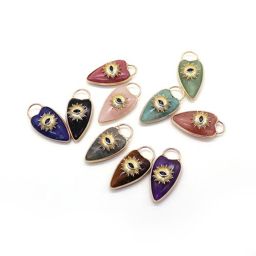 Gemstone Pendants Jewelry with Brass Heart gold color plated DIY & evil eye pattern Sold By PC