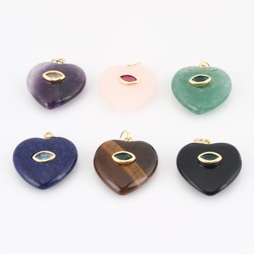 Gemstone Pendants Jewelry Brass with Gemstone Heart DIY & with rhinestone Sold By PC
