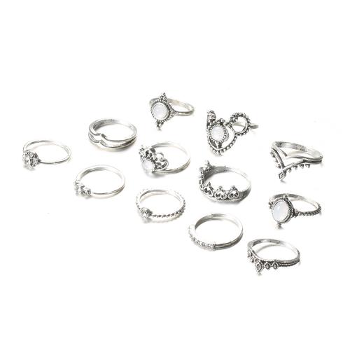 Zinc Alloy Ring Set with Gemstone plated 12 pieces & for woman Sold By Set