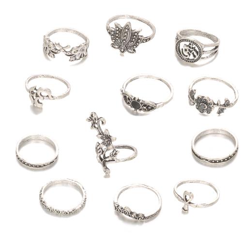 Zinc Alloy Ring Set plated 12 pieces & vintage & for woman silver color Sold By Set
