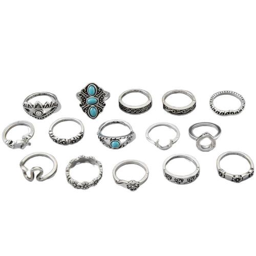Zinc Alloy Ring Set with turquoise plated vintage & adjustable & for woman Sold By Set