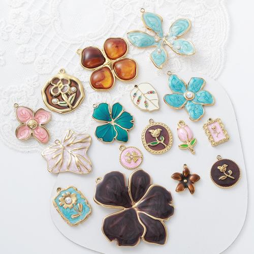 Stainless Steel Flower Pendant 304 Stainless Steel with Plastic Pearl plated DIY & enamel Sold By PC