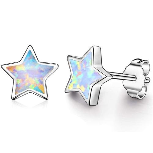Messing Stud Earring, Stjerne, platineret, for kvinde & mærkat, 10x9mm, Solgt af par