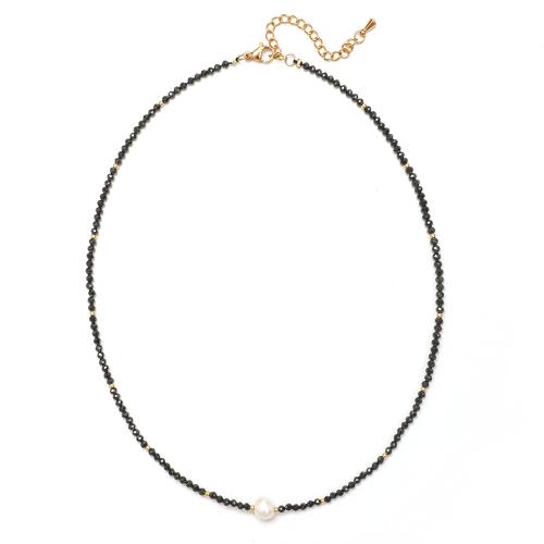 Kubni cirkonij Ogrlica, s Slatkovodni Pearl, ručno izrađen, modni nakit & za žene, više boja za izbor, Prodano Per Približno 38 cm Strand