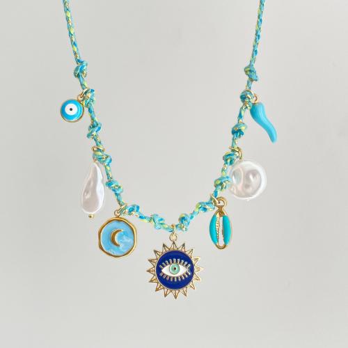 304 Stainless Steel Necklace with Polyester & Resin & Plastic Pearl with 5cm extender chain plated fashion jewelry & for woman & enamel Length Approx 45 cm Sold By PC