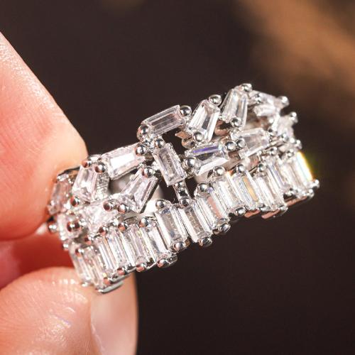 Žalvarinis Cuff Finger Ring, Geometrinis raštas, paplatinuota, mikro nutiesti kubinių Zirconia & moters, Dydis:6-10, Pardavė PC