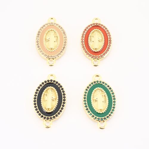 Cubic Zirconia Micro Pave Latão Connector, cobre, Oval achatado, cromado de cor dourada, DIY & micro pavimento em zircônia cúbica & esmalte, Mais cores pare escolha, 24x14x3mm, vendido por PC