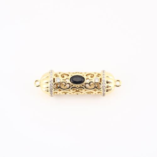 Cubic Zirconia Micro Pave Latão Connector, cobre, cromado de cor dourada, DIY & micro pavimento em zircônia cúbica & vazio, 32x10x10mm, vendido por PC