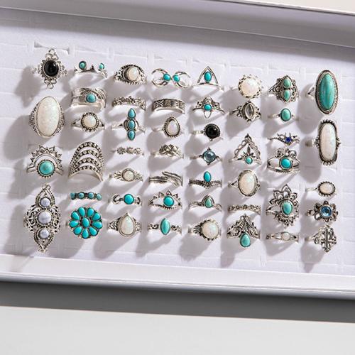 aleación de zinc Anillo Set, con turquesa, chapado, Vintage & para mujer, tamaño:5-9, Vendido por Set