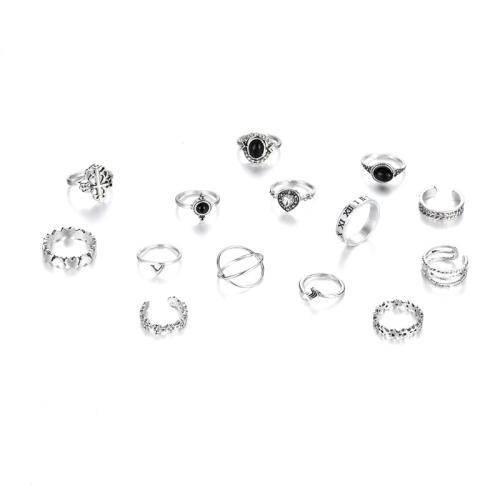 aleación de zinc Anillo Set, con Piedra preciosa sintética, chapado, Vintage & para mujer & esmalte, Vendido por Set