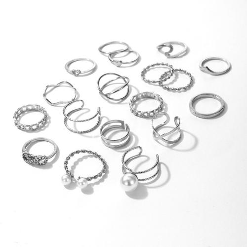 Messing Ring Set, mit Harz & Kunststoff Perlen, plattiert, Vintage & unisex & verschiedene Stile für Wahl & mit Strass, Größe:4-9, verkauft von setzen
