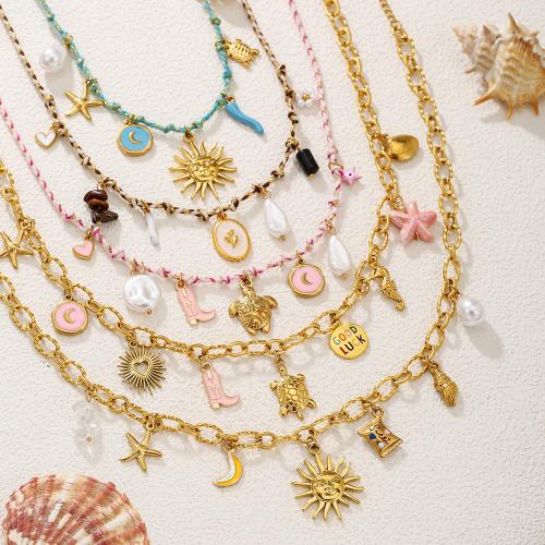 304 roestvrij staal Halsketting, met Plastic Pearl, met 7cm extender keten, plated, uniseks & verschillende stijlen voor de keuze & glazuur, Lengte Ca 40 cm, Verkocht door PC