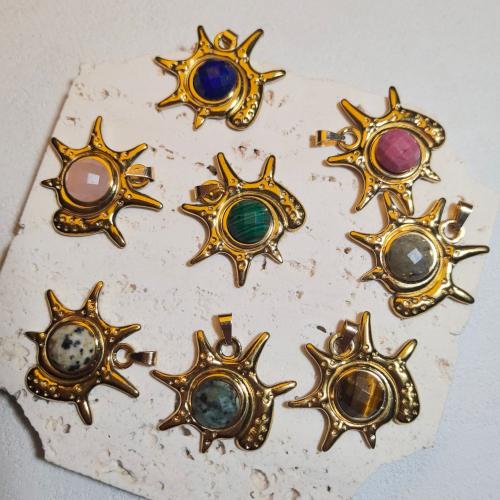 Jalokivi riipuksia koruja, kanssa 304 Stainless Steel, Kotilo, kullan väri kullattu, tee-se-itse & eri materiaaleja valinta & kasvot, 30mm, Myymät PC