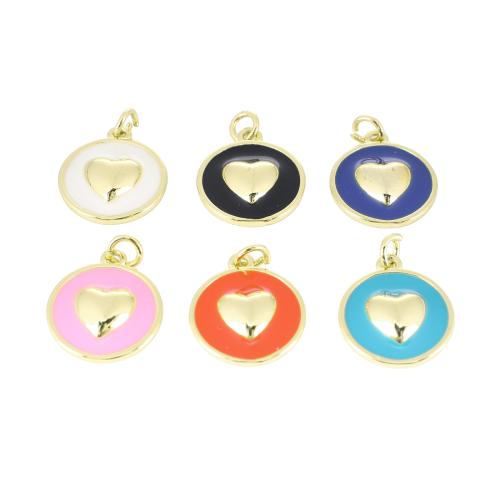 Brass Heart Riipukset, Messinki, Litteä pyöreä, kullan väri kullattu, tee-se-itse & emali, enemmän värejä valinta, 18x13x2mm, Myymät PC