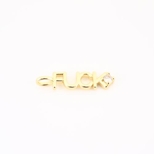 Cubic Zirconia Micro Pave bronze Pingente, cobre, Letra do Alfabeto, cromado de cor dourada, DIY & micro pavimento em zircônia cúbica, 29x7x3mm, vendido por PC