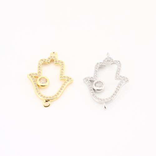 Terningformet Zirkon Micro Pave Messing Tilslutning, Hamsa, forgyldt, du kan DIY & Micro Pave cubic zirconia & hule, flere farver til valg, 25x17x2mm, Solgt af PC