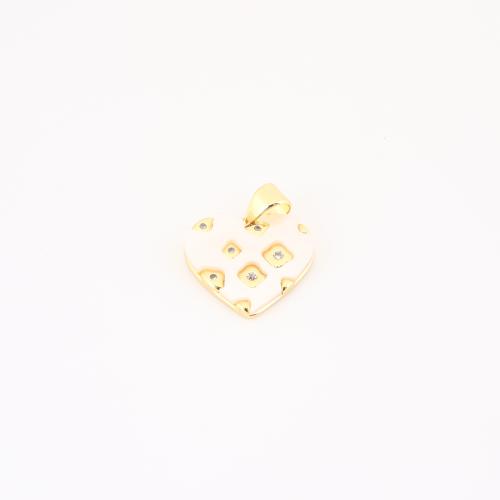 キュービックジルコニアマイクロパヴェブラスペンダント, 銅, ハート形, ゴールドメッキ, DIY & マイクロパヴェジルコニア & エナメル, 20x15x3mm, 売り手 パソコン