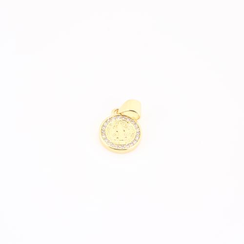 Kubik Zirkonium mikro bana Mässing hängande, Flat Round, guldfärg pläterade, DIY & micro bana cubic zirconia, 17x10x2mm, Säljs av PC