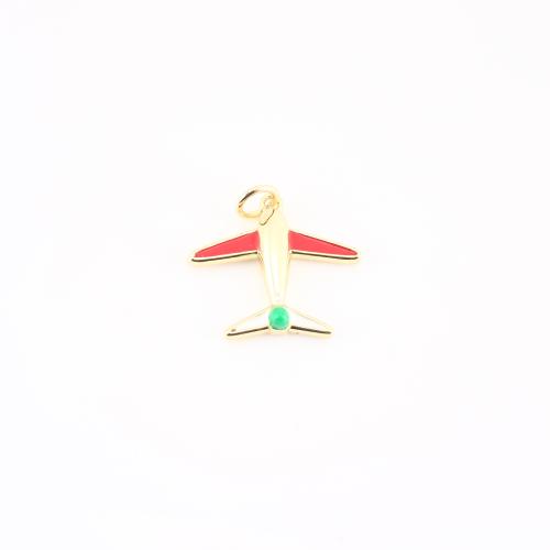 Латунные ювелирные кулоны, Латунь, Самолет, плакирован золотом, DIY & эмаль, 20x18x3mm, продается PC