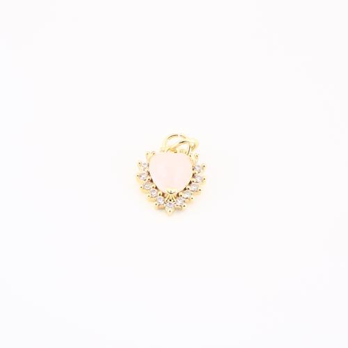 Terningformet Zirkon Micro Pave Messing vedhæng, Heart, guldfarve belagt, du kan DIY & Micro Pave cubic zirconia, 18x12x6mm, Solgt af PC