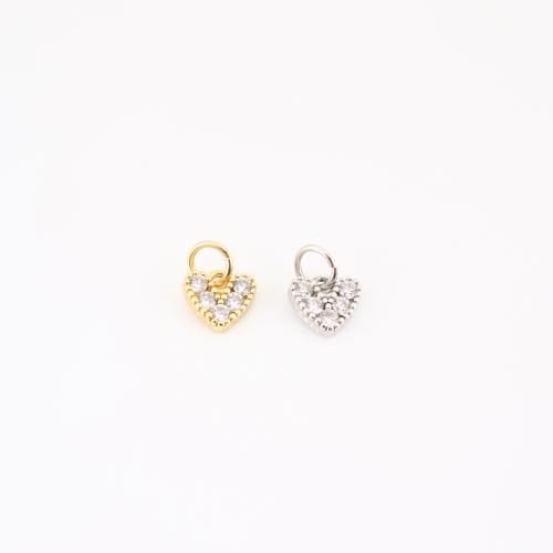 Terningformet Zirkon Micro Pave Messing vedhæng, Heart, forgyldt, du kan DIY & Micro Pave cubic zirconia, flere farver til valg, 10x7x3mm, Solgt af PC