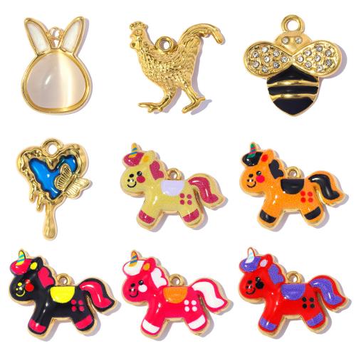 Roestvrij staal Animal Hangers, 304 roestvrij staal, met Cats Eye, gold plated, DIY & verschillende stijlen voor de keuze & glazuur & met strass, 3pC's/Bag, Verkocht door Bag