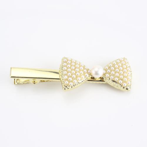 Zinc Alloy Alligator Hair Clip with Freshwater Pearl Bowknot gold color plated fashion jewelry & for woman Sold By PC