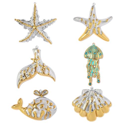 Stainless Steel Pendants 304 Stainless Steel plated DIY & enamel & with rhinestone & two tone Sold By Bag