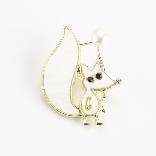 Sinc Alloy Dealg, le Pearl Fionnuisce, Cartoon, dath an óir plated, do bhean & cruan & le rhinestone, 40x30x10mm, Díolta De réir PC