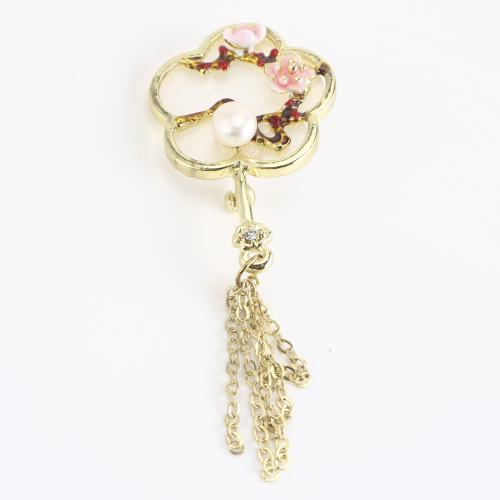 Sinc Alloy Dealg, le Pearl Fionnuisce, dath an óir plated, do bhean & cruan & le rhinestone, 77x27x15mm, Díolta De réir PC