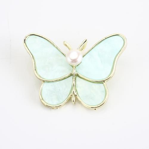Sinc Alloy Dealg, le Pearl Fionnuisce, Féileacán, dath an óir plated, jewelry faisin & do bhean, 30x42x14mm, Díolta De réir PC