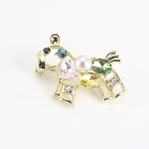 Sinc Alloy Dealg, le Pearl Fionnuisce, dath an óir plated, do bhean & le rhinestone & log, 30x34x14mm, Díolta De réir PC