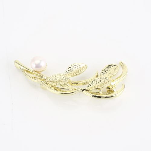 Sinc Alloy Dealg, le Pearl Fionnuisce, Leaf, dath an óir plated, jewelry faisin & do bhean, 22x51x13mm, Díolta De réir PC