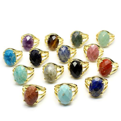 Gemstone Cuff Finger Ring with Zinc Alloy Oval gold color plated & Unisex & faceted gemstone size Sold By PC